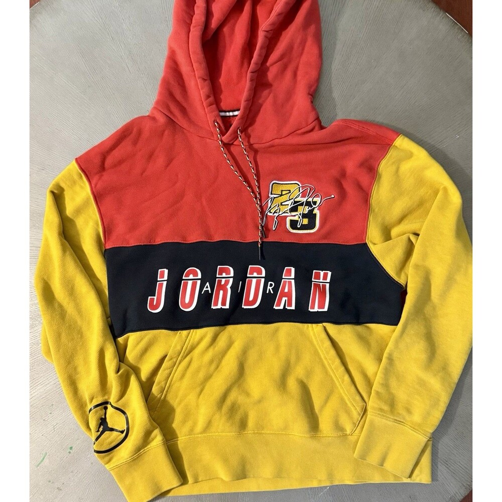 ⁠Nike Air Jordan Retro 9 Racing Hoodie Mens M Red Yellow Colorblock AJ9⁠